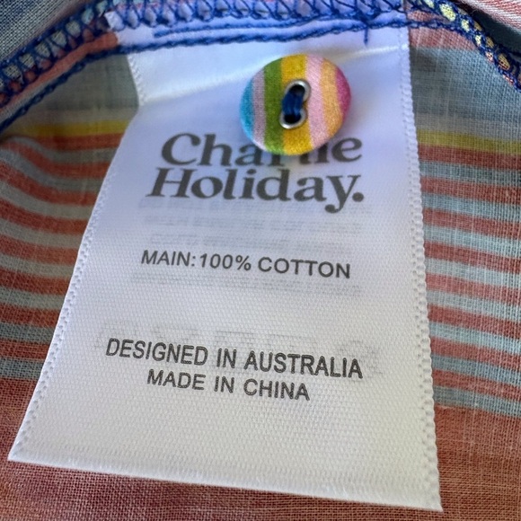 Charlie Holiday Maple Oversized Shirt Size S Multi Stripe Button Up Beach Swim - Picture 7 of 10